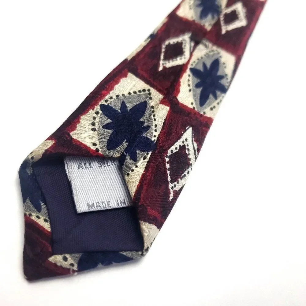 Van Heusen 417 Red Beige Silk Tie‎ Woven Geometric Wide